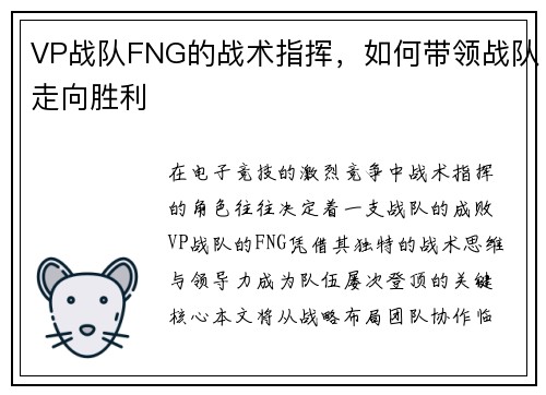VP战队FNG的战术指挥，如何带领战队走向胜利